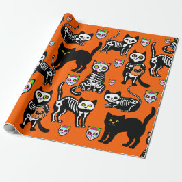 Papel De Presente cabeça do gato de halloween laranja