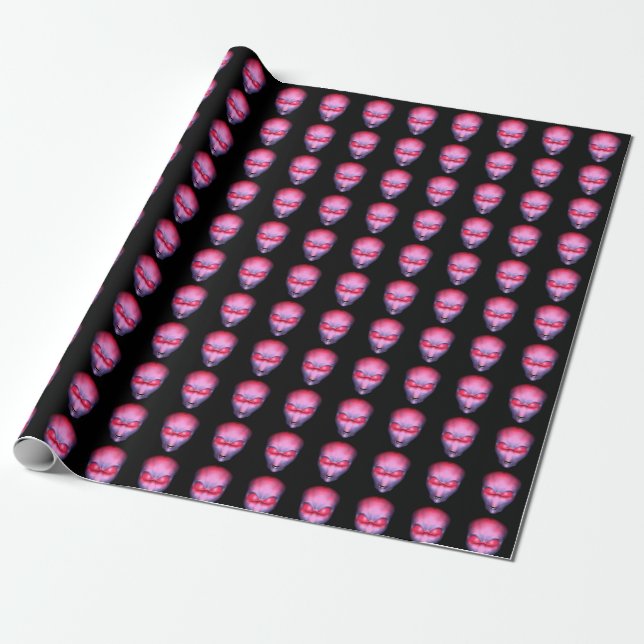 Papel De Presente Cabeças de Alienígena rosa brilhantes (Desenrolado)