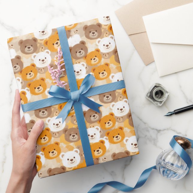 Papel De Presente Cabeças de Beige & Brown Bear | (Presentear)