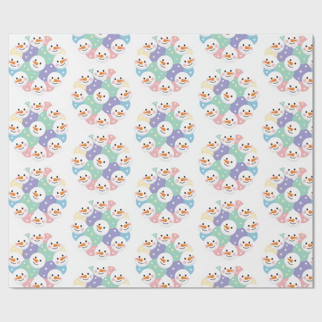Papel De Presente Cabeças de Boneco de Neve Pastel Adoráveis Sem Cos (Aberto)