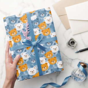 Papel De Presente Cabeças de Urso Castanho e Laranja  