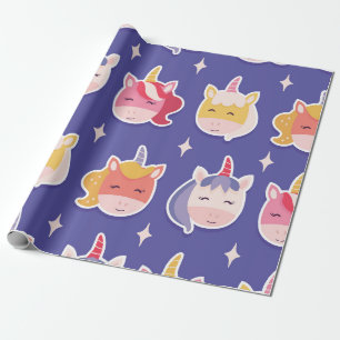 Papel De Presente Cabeças Whimsical Unicorn