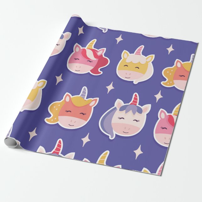 Papel De Presente Cabeças Whimsical Unicorn (Desenrolado)