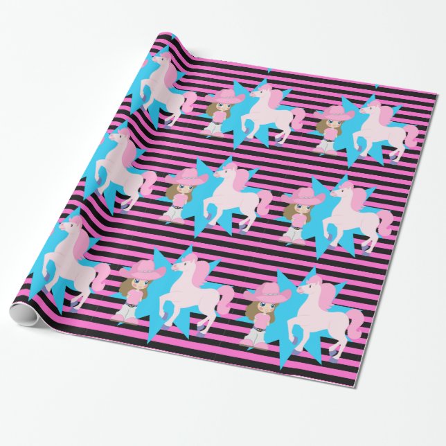 Papel De Presente Cabelo castanho com cavalo em qualquer ocasião (Desenrolado)