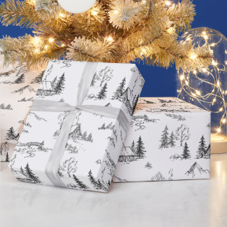 Papel De Presente Cabine Alpina Vintage Toile Preto e Branco