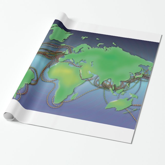 Papel De Presente Cabos do Mundo - Cabos Submarinos (Desenrolado)