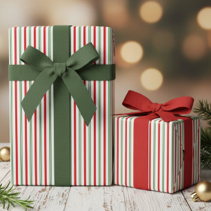 Papel De Presente Caça Elegante Verde e Vermelho Listra de Cana de A