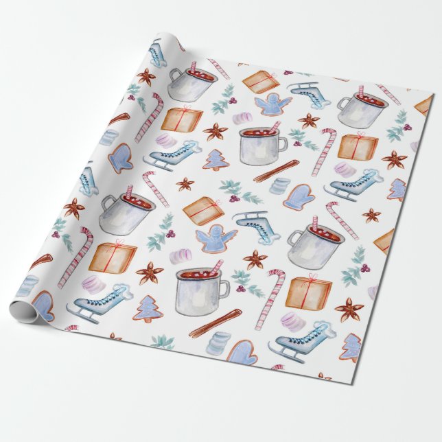 Papel De Presente Cacau doce, especiarias de férias, canelas, biscoi (Desenrolado)