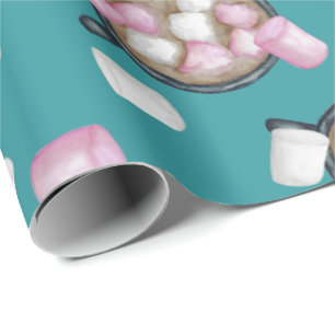 Papel De Presente Cacau marshmallow, caneca de chocolate quente, chá