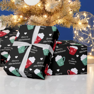 Papel De Presente Cacau Quente de Natal, Branco E Preto