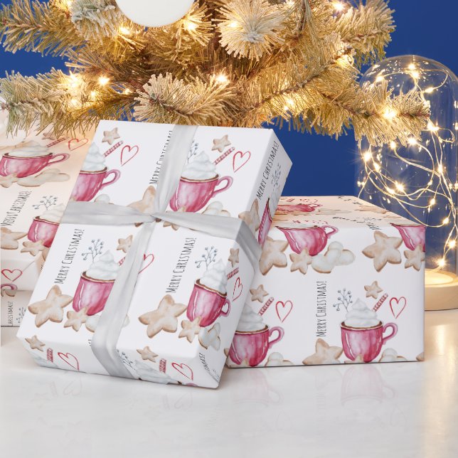 Papel De Presente Cacau Quente De Natal E Biscoitos (Feriados)