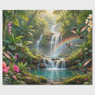 Papel De Presente Cachoeiras Arco-íris Beija-flores Esconderijo Trop