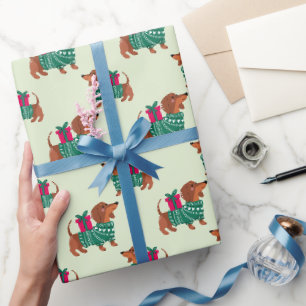 Papel De Presente Cachorrinho de Natal Fofo em Suéter Verde verde