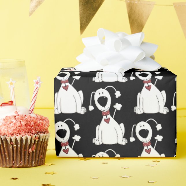 Papel De Presente cachorrinho fofo com coração vermelho (Festa de aniversário)