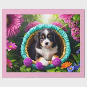 Papel De Presente Cachorrinho Fofo em uma Cesta
