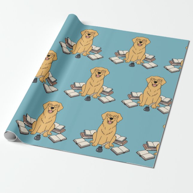Papel De Presente Cachorro Acadêmico Azul Capítulo Um Retriever Dour (Desenrolado)