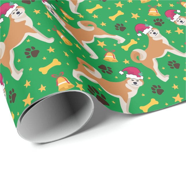 Papel De Presente Cachorro Akita Inu Com Natal (Ponta do rolo)