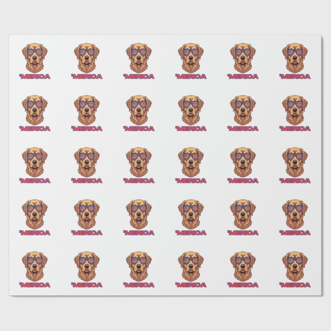 Papel De Presente Cachorro Americano com Óculos de Sol da Bandeira d (Aberto)