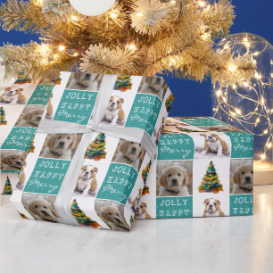 Papel De Presente Cachorro Animal de Estimação 2 Fotos Árvore de Nat