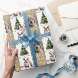 Papel De Presente Cachorro Animal de Estimação 2 Fotos Árvore de Nat
