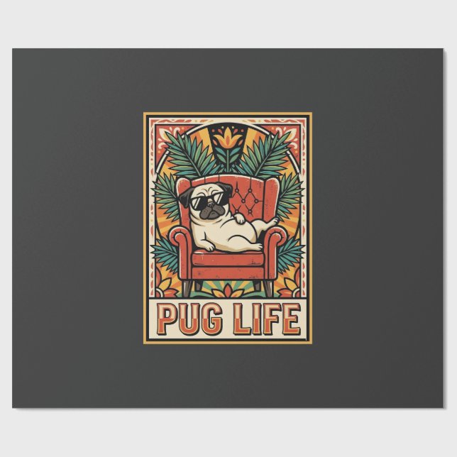 Papel De Presente Cachorro Arte Popular Retro Pug Life (Aberto)