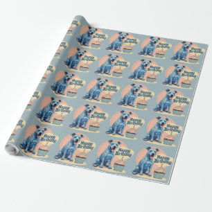 Papel De Presente Cachorro Azul Colorido