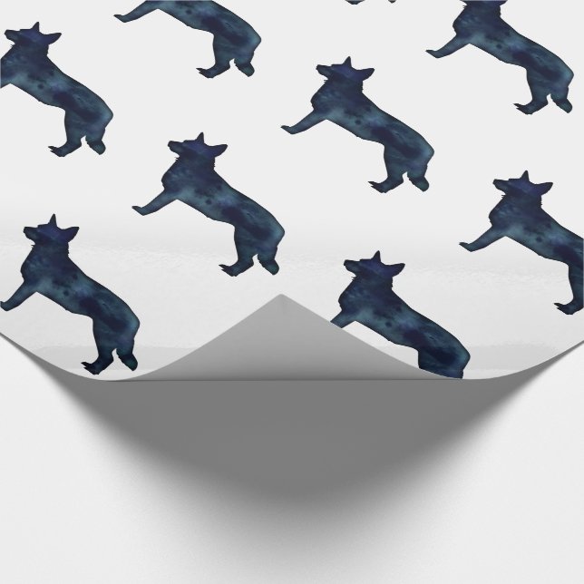 Papel De Presente Cachorro Azul Raça Silhueta Preto Aquarela (Ponta)