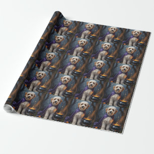 Papel De Presente Cachorro Bernedoodle Pintura do Dia das Bruxas
