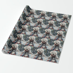 Papel De Presente Cachorro Bichon Frise Pilotando Motocicleta Natal