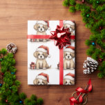 Papel De Presente Cachorro Bonito Vestindo Natal<br><div class="desc">Cachorro Bonito Vestindo um papel de molho de Natal no Papai Noel</div>