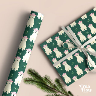 Papel De Presente Cachorro Branco Fluffy com chapéu cor-de-rosa