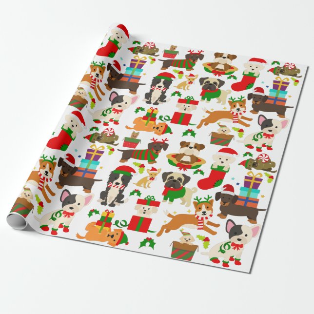 Papel De Presente Cachorro Cachorro Bonito Natal (Desenrolado)
