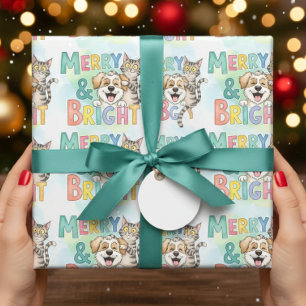 Papel De Presente Cachorro Cachorro e Feliz de Gato e Brilho