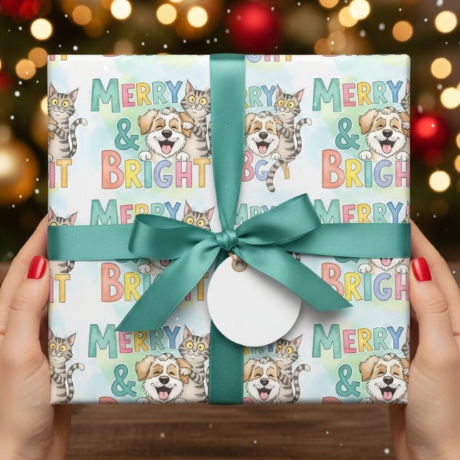 Papel De Presente Cachorro Cachorro e Feliz de Gato e Brilho (Criador carregado)
