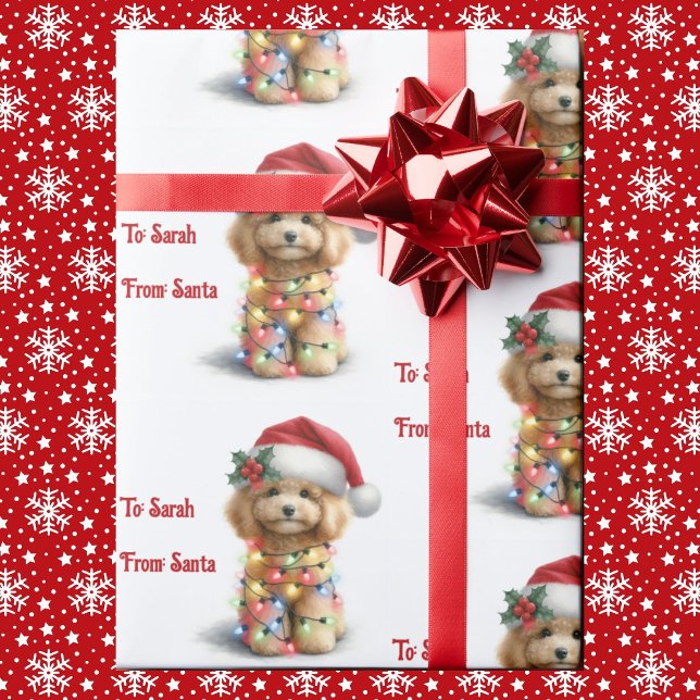 Papel De Presente Cachorro Cachorro Luzes de Natal Personalizam Papa (Criador carregado)