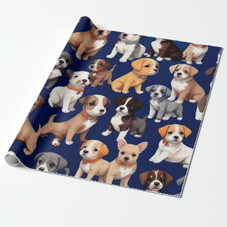 Papel De Presente Cachorro Cachorro Marinho Design de Padrão Azul