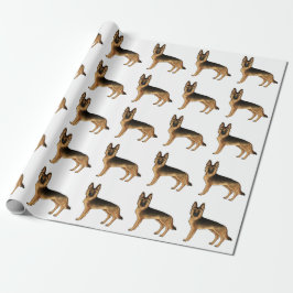 Papel De Presente Cachorro Cartoonista Pastor Alemão Preto e Castanh