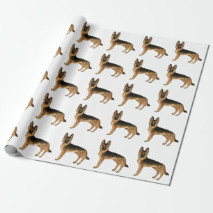 Papel De Presente Cachorro Cartoonista Pastor Alemão Preto e Castanh
