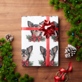 Papel De Presente Cachorro Chihuahua Fofo com Laço de Natal
