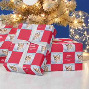 Papel De Presente Cachorro Chihuahua Fofo na Neve Vermelho Natal