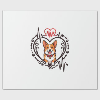 Papel De Presente Cachorro Corgi Coração Batimento Cardíaco Ekg Grav