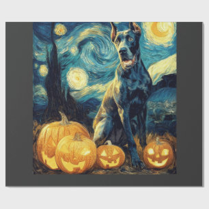 Papel De Presente Cachorro Cute Great Dane no Halloween Abóbora Jack