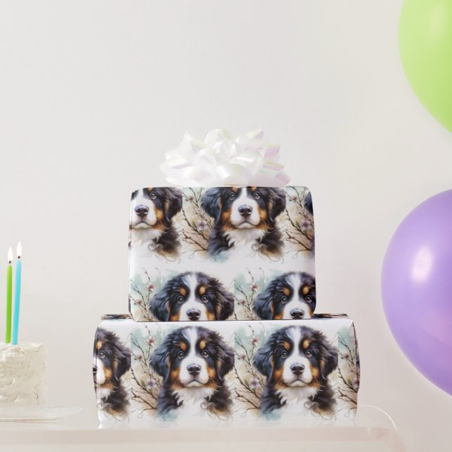 Papel De Presente Cachorro-da-montanha Bernese AI Puppy (Presentes para festas)