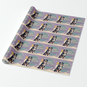 Papel De Presente Cachorro da Montanha Bernese Colorida