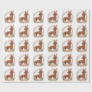 Papel De Presente Cachorro Dachshund Coelho de Páscoa Vintage com Ov