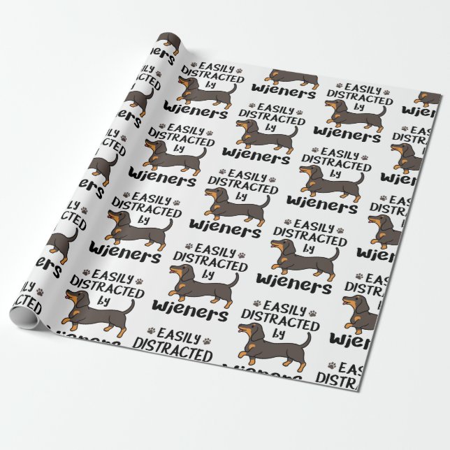 Papel De Presente Cachorro Dachshund Facilmente Distraído por Salsic (Desenrolado)