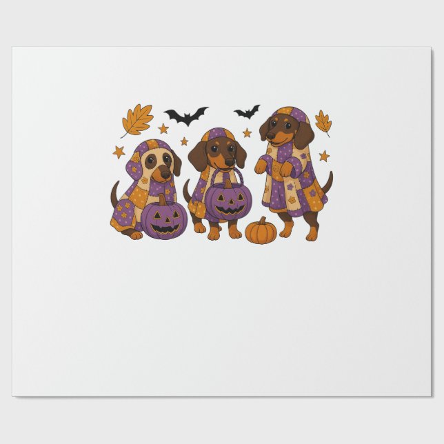 Papel De Presente Cachorro Dachshund Fantasma Halloween (Aberto)