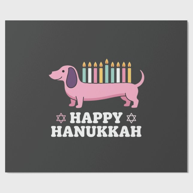 Papel De Presente Cachorro Dachshund Feliz Hanukkah (Aberto)