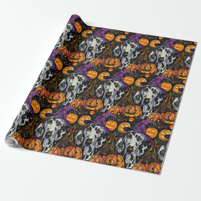 Papel De Presente Cachorro dálmata assustador, bruxa de Halloween e  (Desenrolado)