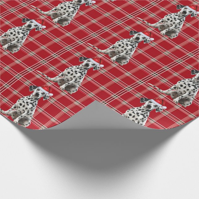 Papel De Presente Cachorro Dálmata Xadrez Vermelho de Natal (Ponta)